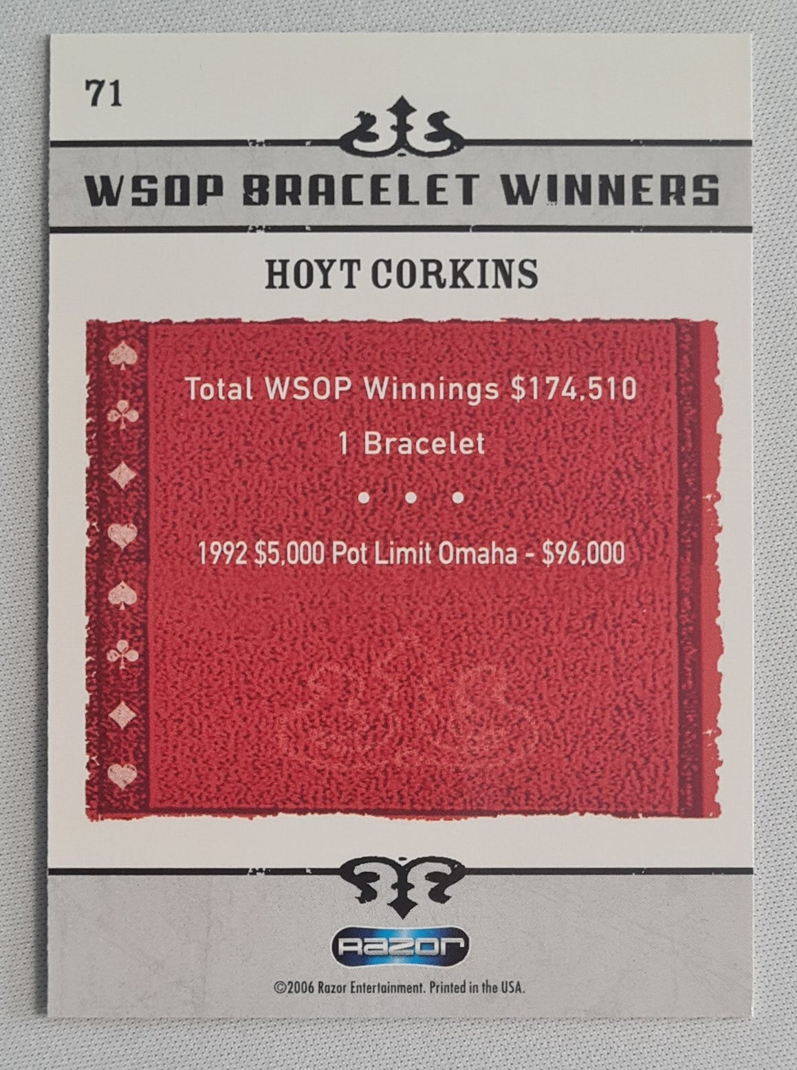 Hoyt Corkins - 2006 Razor Entertainment WSOP Bracelet Winners - POKER Star #71