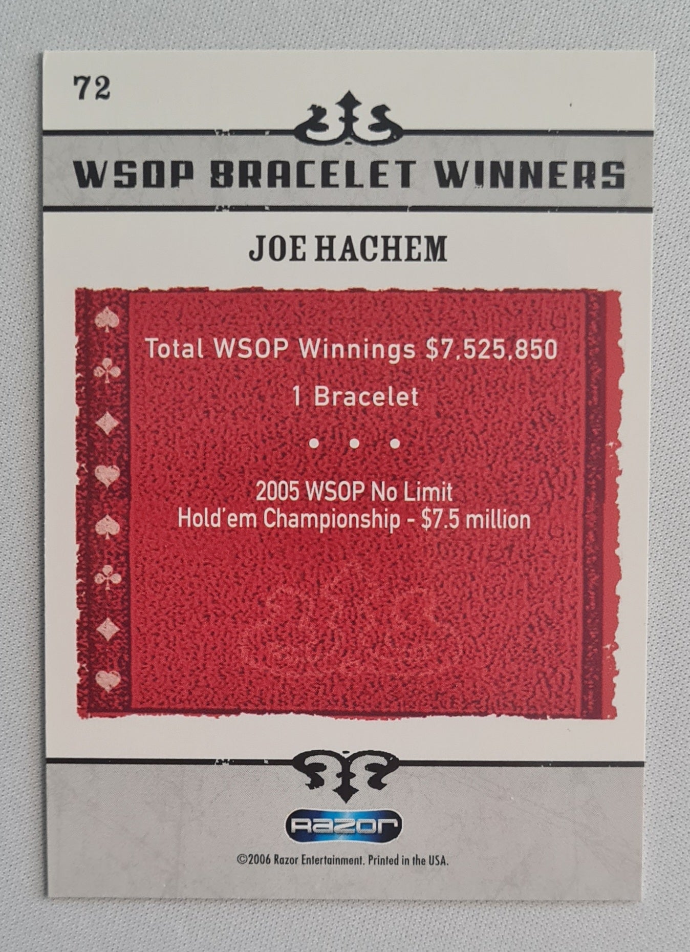 Joe Hachem - 2006 Razor Entertainment WSOP Bracelet Winners - POKER Star #72