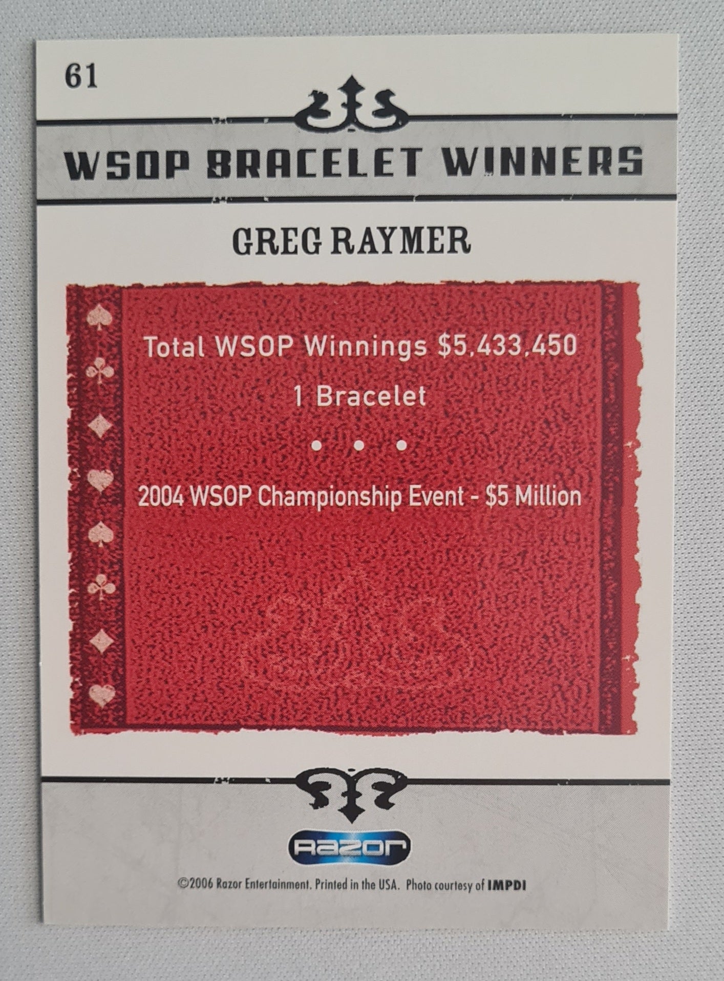 Greg Raymer - 2006 Razor Entertainment WSOP Bracelet Winners - POKER Star #61