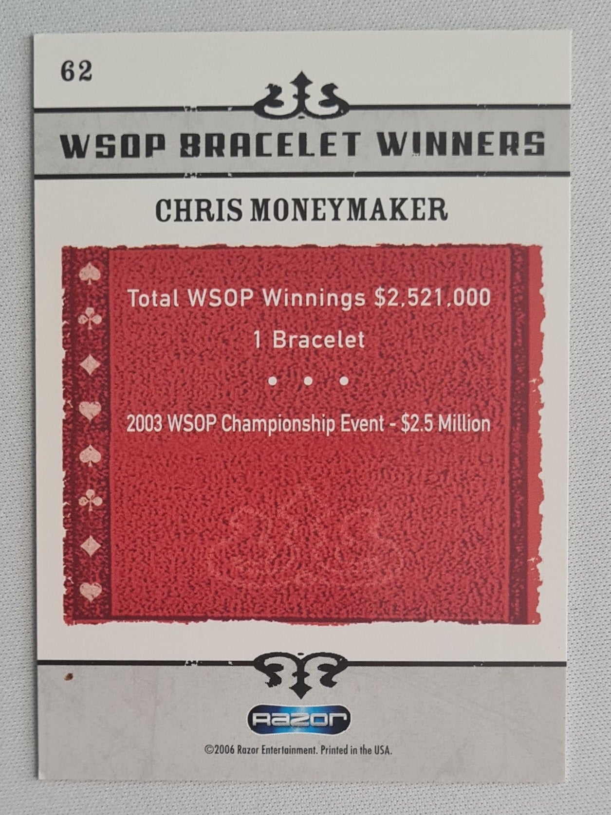 Chris Moneymaker - 2006 Razor Entertainment WSOP Bracelet Winners - POKER Star #62