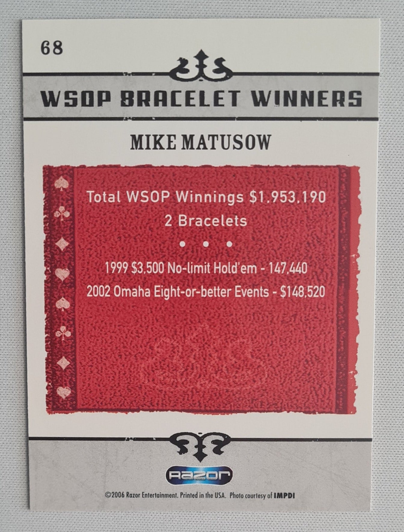 Mike "The Mouth" Matusow - 2006 Razor Entertainment WSOP Bracelet Winners - POKER Star #68