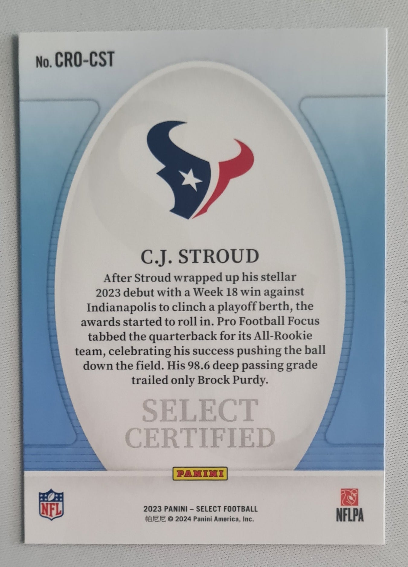 C.J. Stroud - 2023 Panini Select Football - Select Certified (RC) NFL Texans #CRO-CST