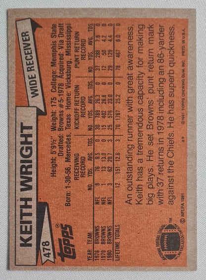 Keith Wright - 1981 Topps NFL Cleveland Browns #478