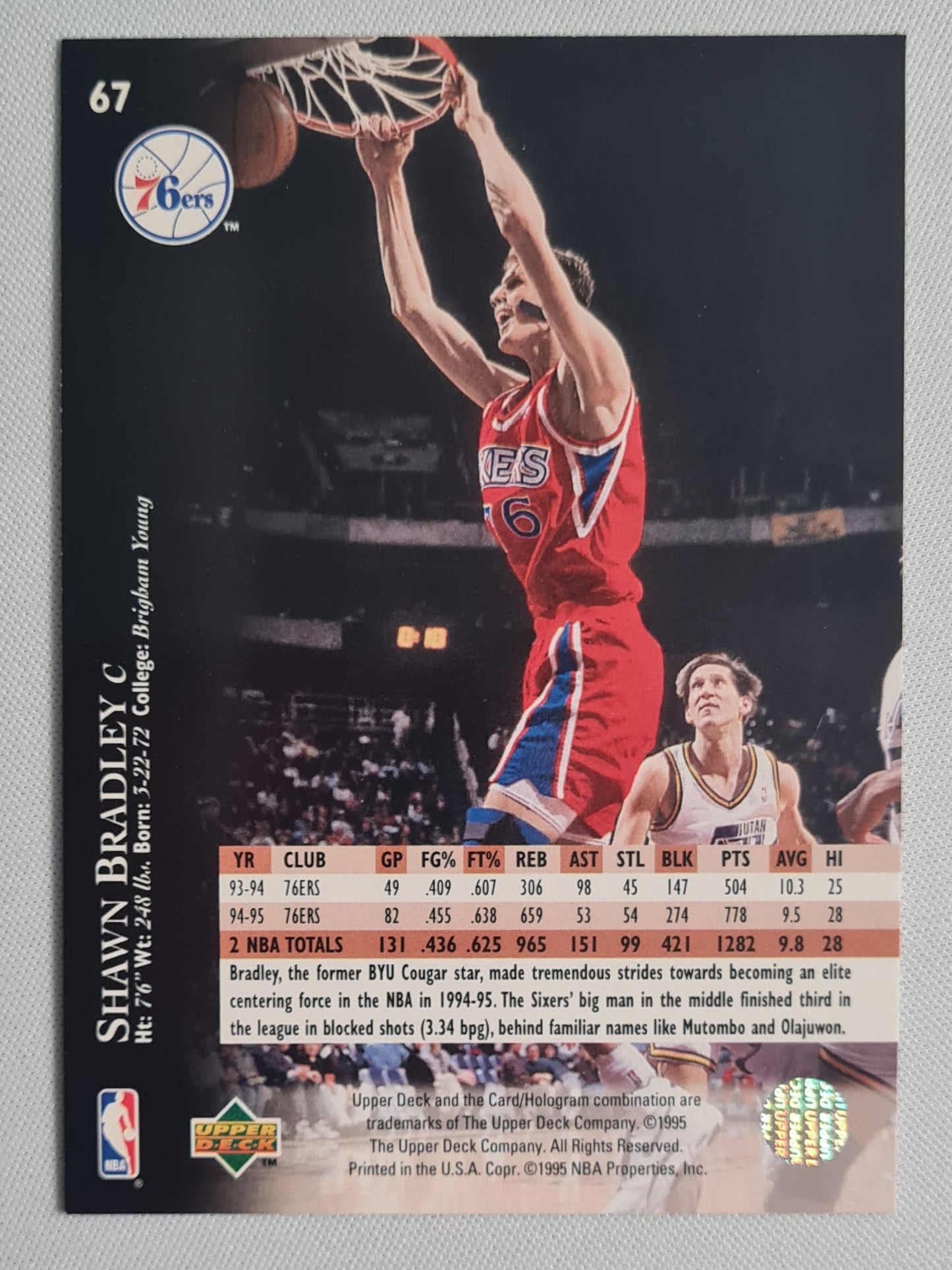 Shawn Bradley - 1995 Upper Deck NBA Basketball Philadelphia 76ers #67