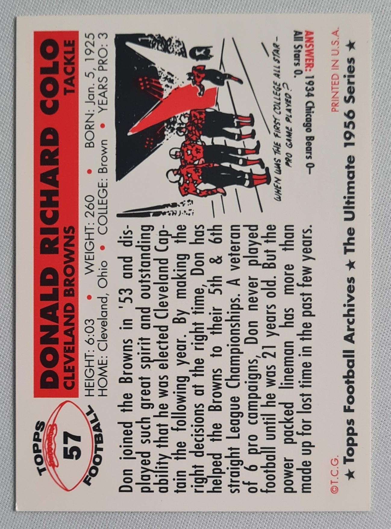 Don Colo - 1956 Topps Football Archives * The Ultimate 1956 Series #57