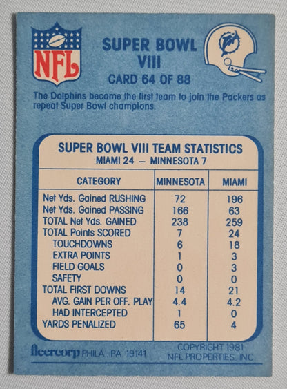 Super Bowl VIII - 1981 Fleer Card 64 of 88 NFL Championship #64