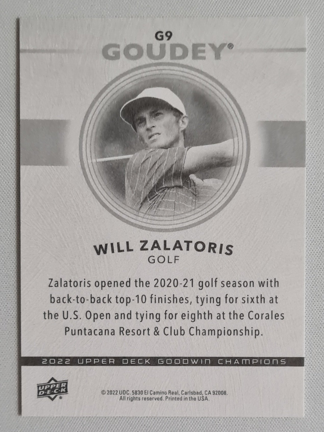 Will Zalatoris - 2022 Upper Deck Goodwin Champions - Goudey Golf #G9