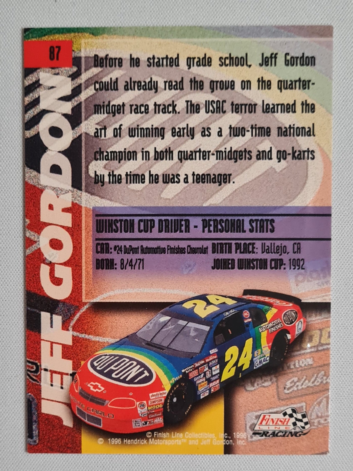Jeff Gordon - 1996 Hendrick Motorsport - Finish Line racing NASCAR #87