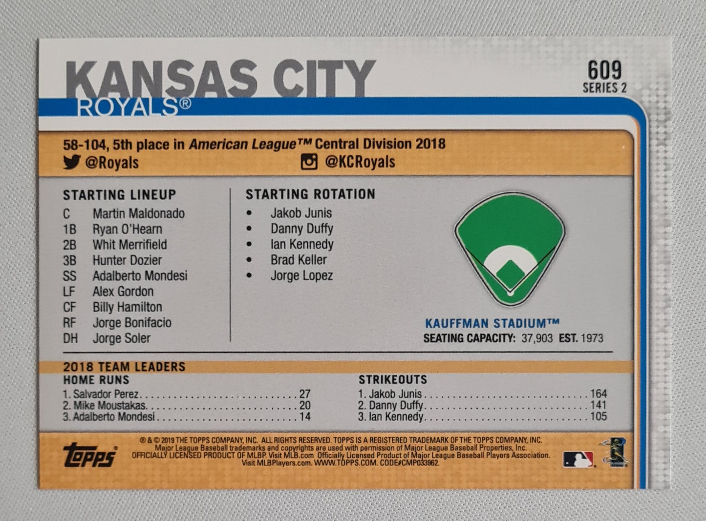 Kansas City Royals - 2019 Topps MLB Baseball #609 Series 2