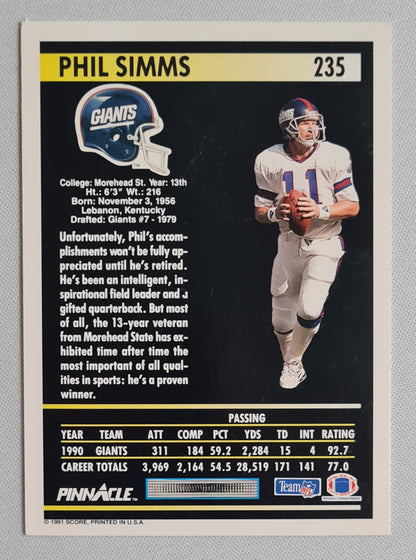 Phil Simms - 1991 Score Pinnacle NY Giants #235