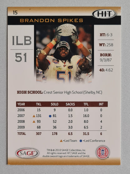 Brandon Spikes - 2010 Sage HIT University of Miami Gators #15