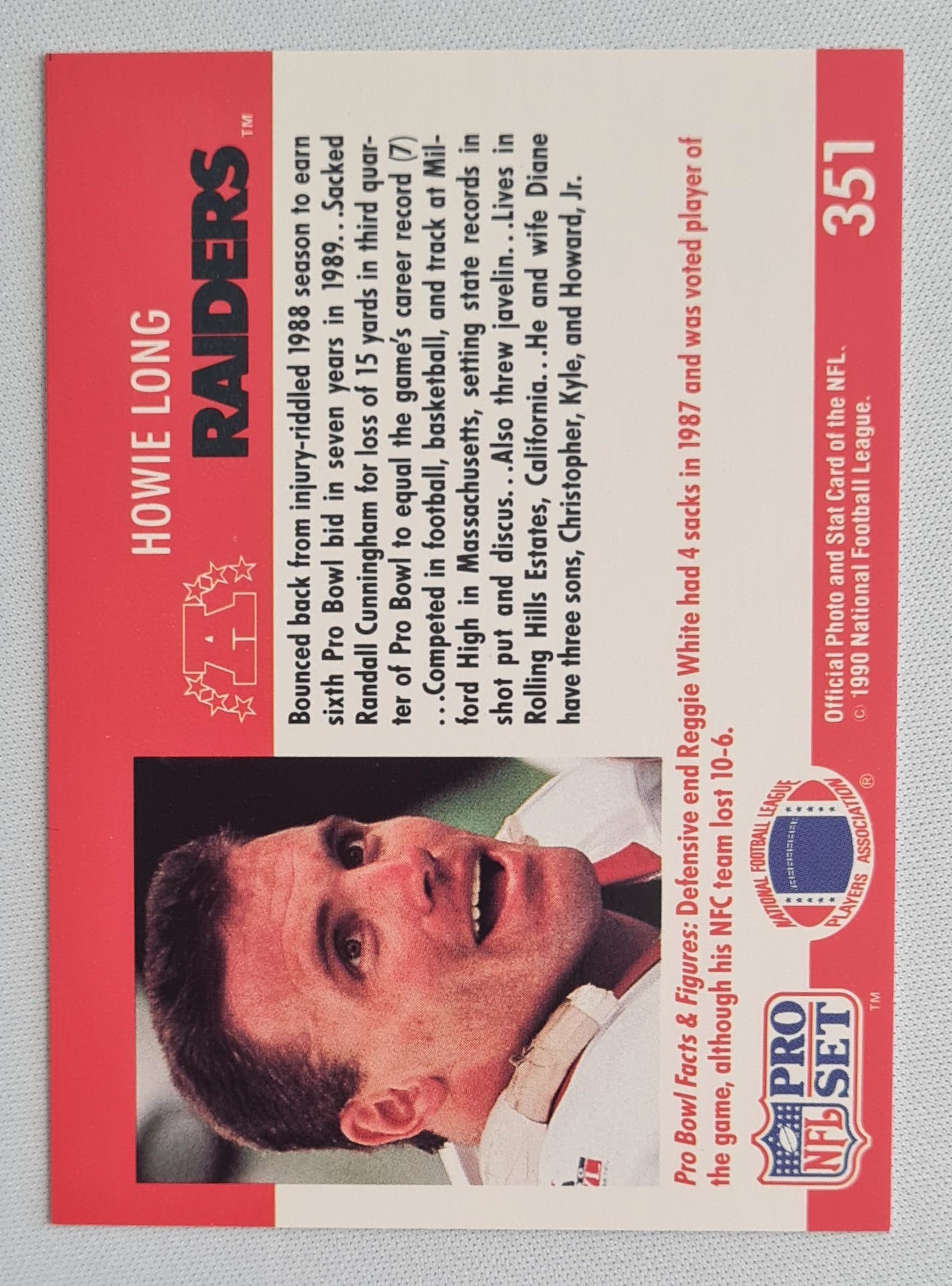 Howie Long - 1990 National Football League PRO SET 1990 Pro Bowl NFL Raiders #351