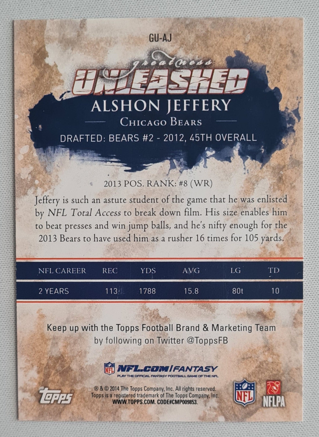 Alshon Jeffery - 2014 Topps "Greatness Unleashed" Chicago Bears #GU-AJ