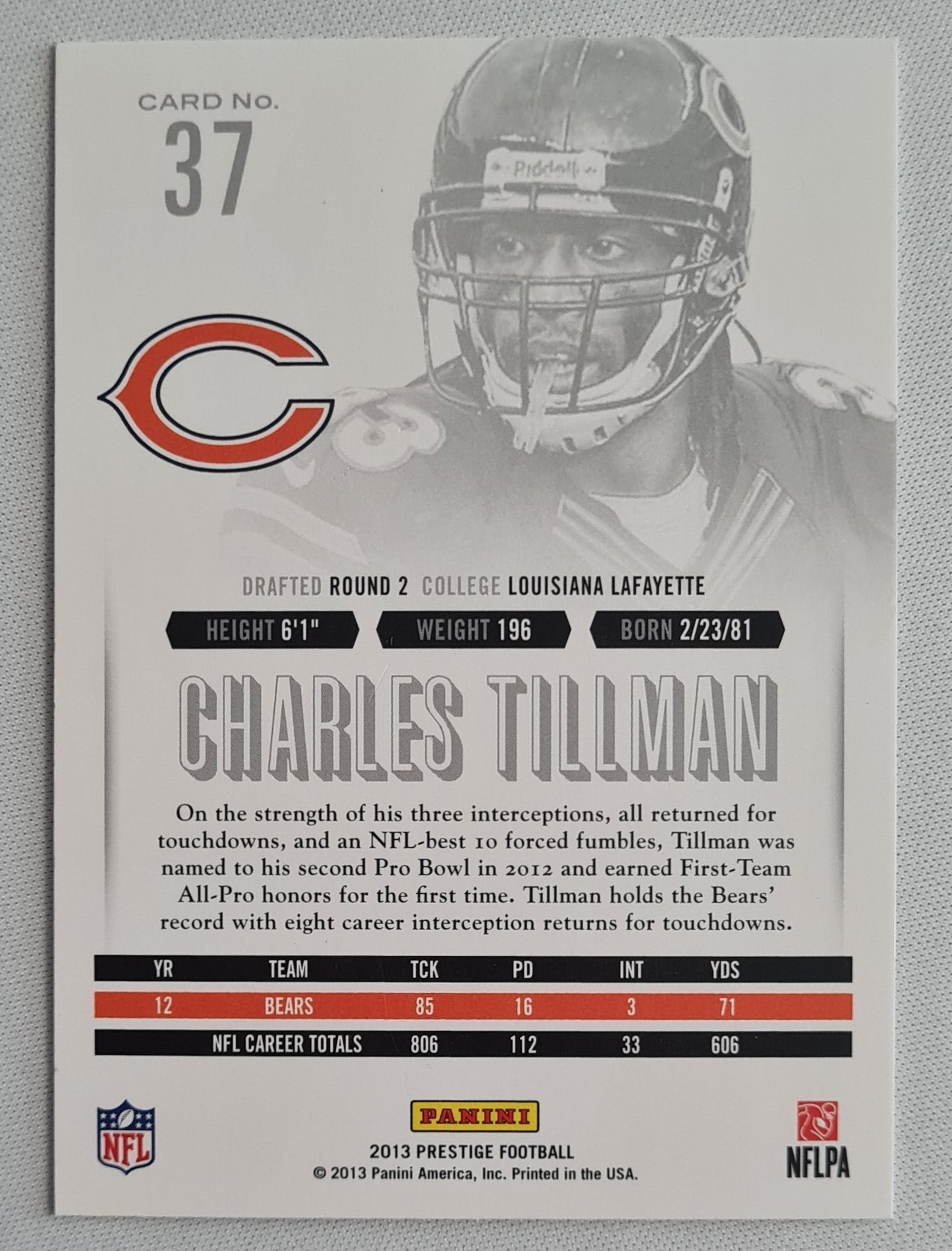 Charles Tillman - 2013 Panini Prestige Football NFL Chicago Bears #37