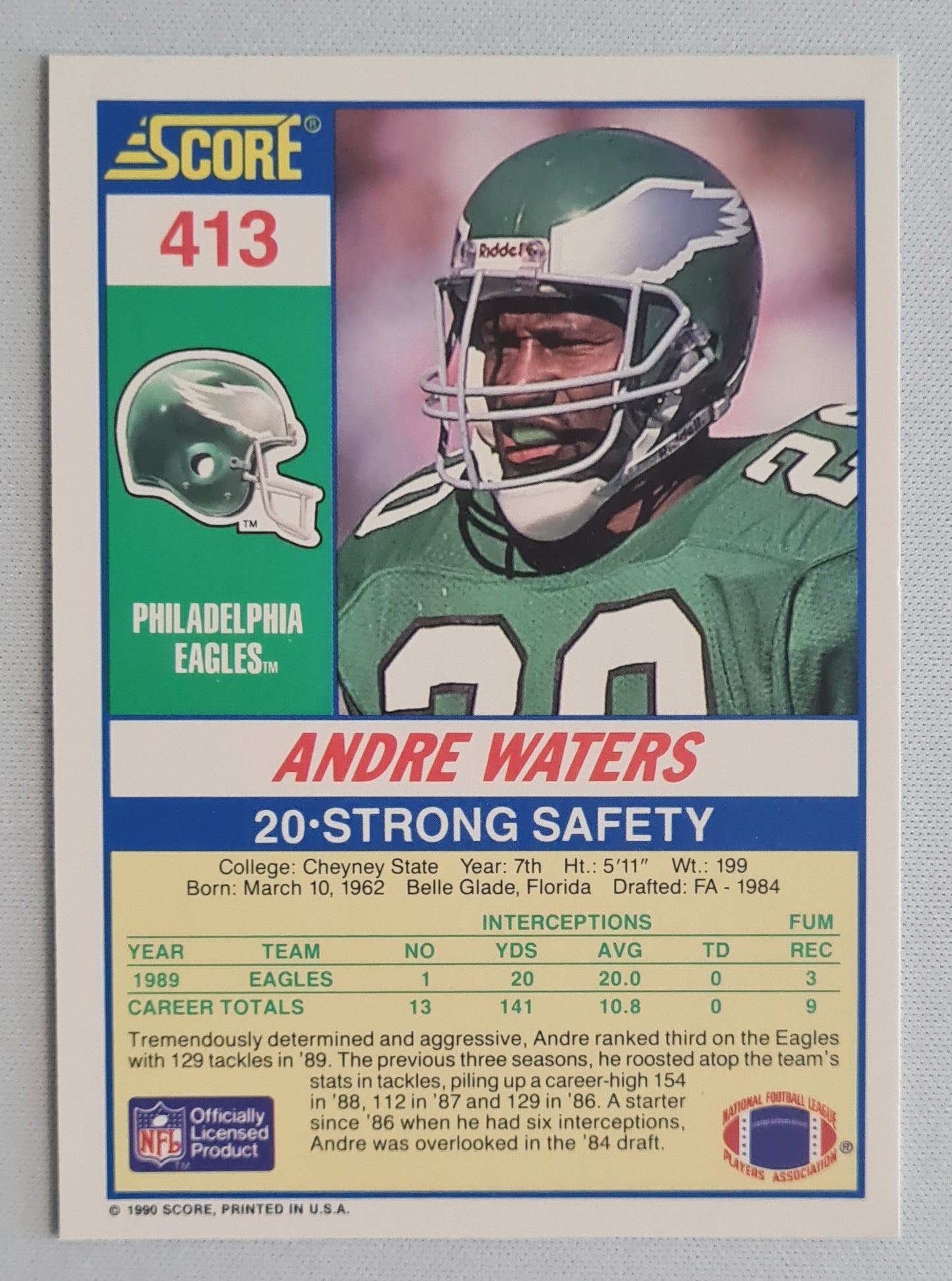 Andre Waters - 1990 Score NFL Football Philadelphia Eagles #413