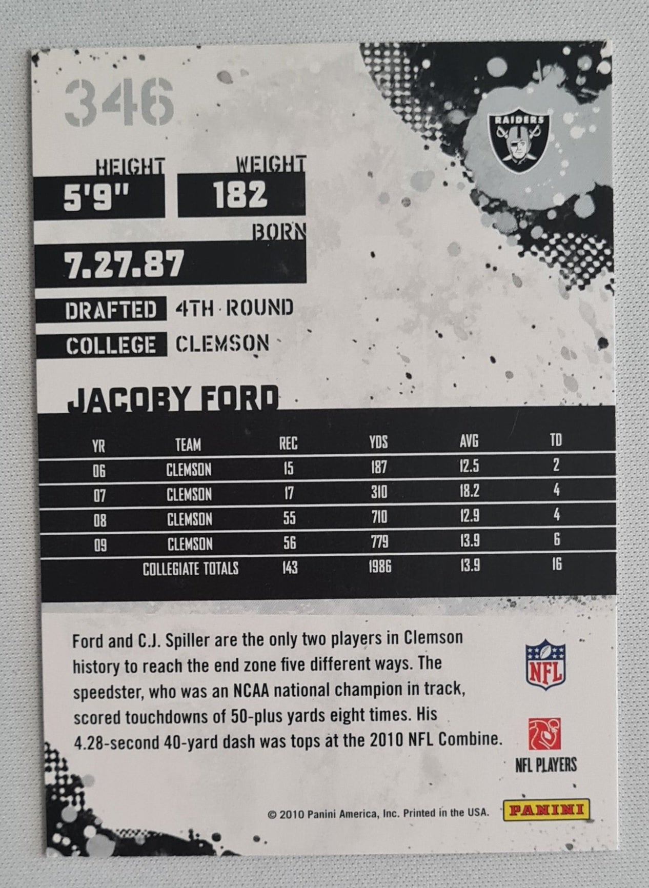 Jacoby Ford - 2010 Panini Score NFL Football Oakland Raiders Rookie #346