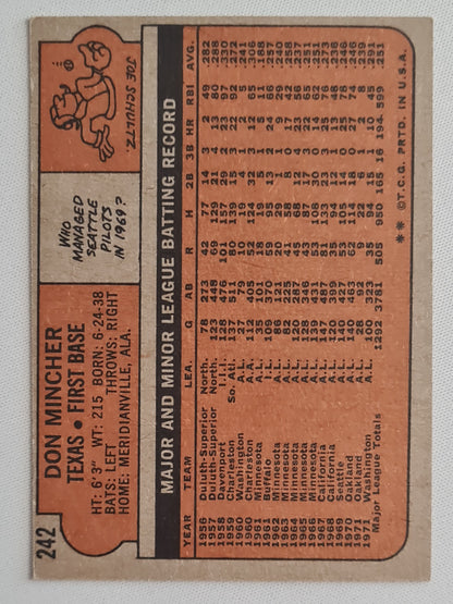 Don Mincher - 1972 O-Pee-Chee Baseball - TCG MLB Texas Rangers First Base #242