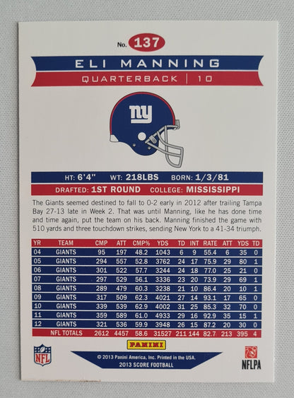 Eli Manning - 2013 Panini Score Football NFL NY Giants #137
