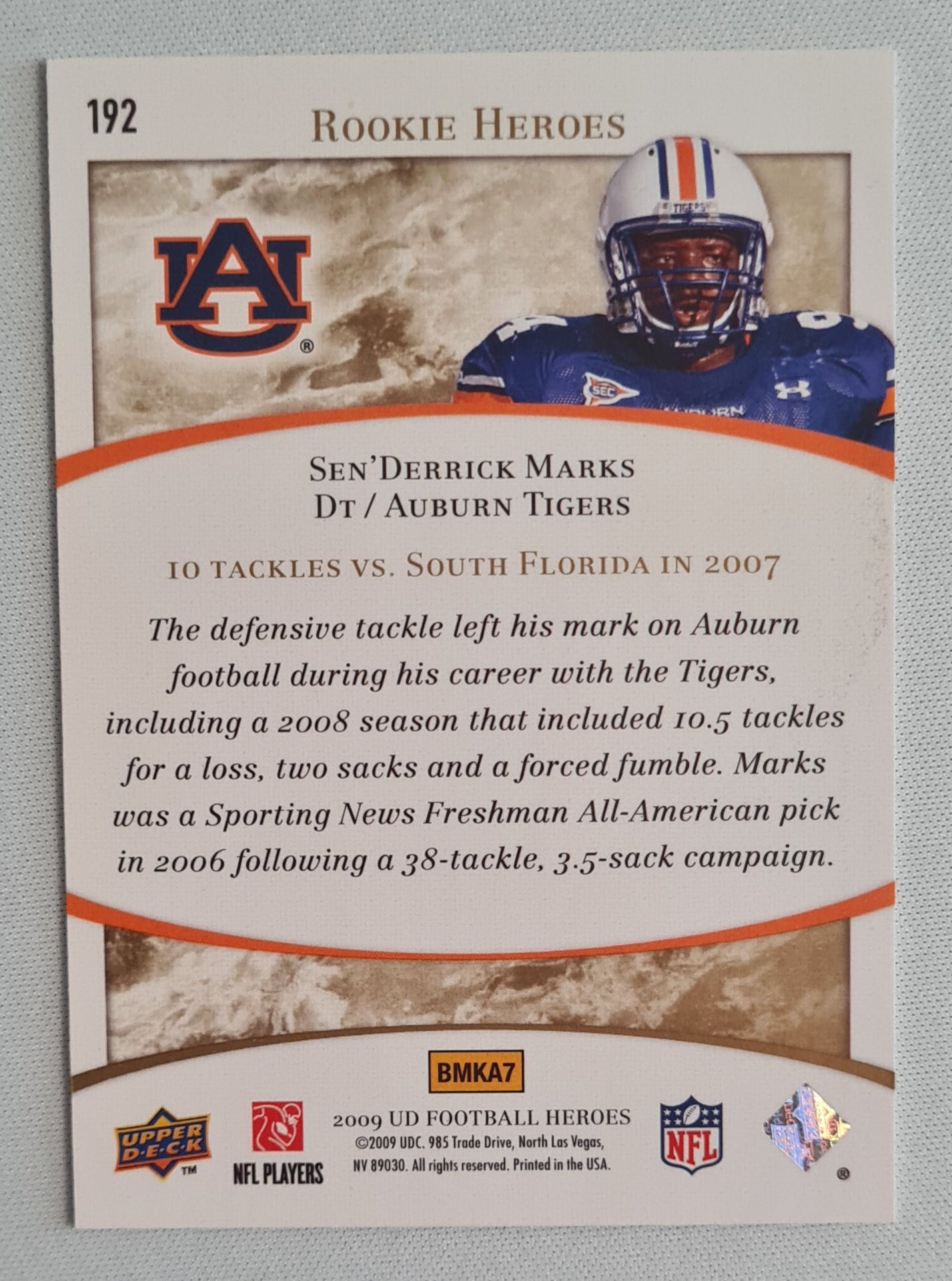 Sen 'Derrick Marks - 2009 Upper Deck Football Rookie Hero Aubrun Tigers #192