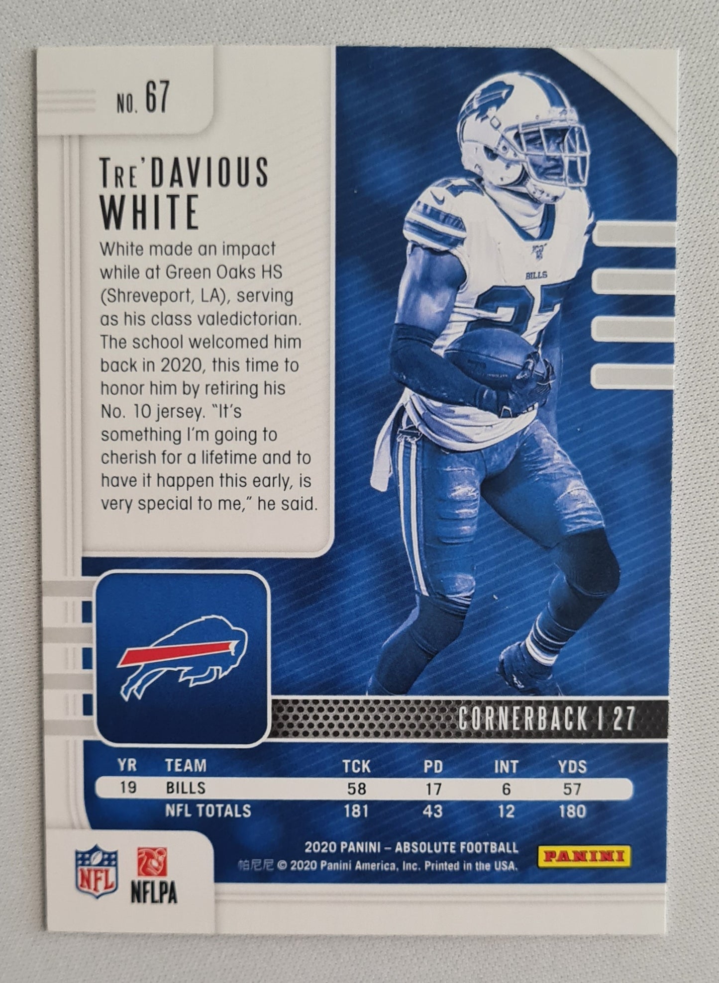 Tre 'Davious White - 2020 Panini Absolute Football NFL Buffalo Bills #67