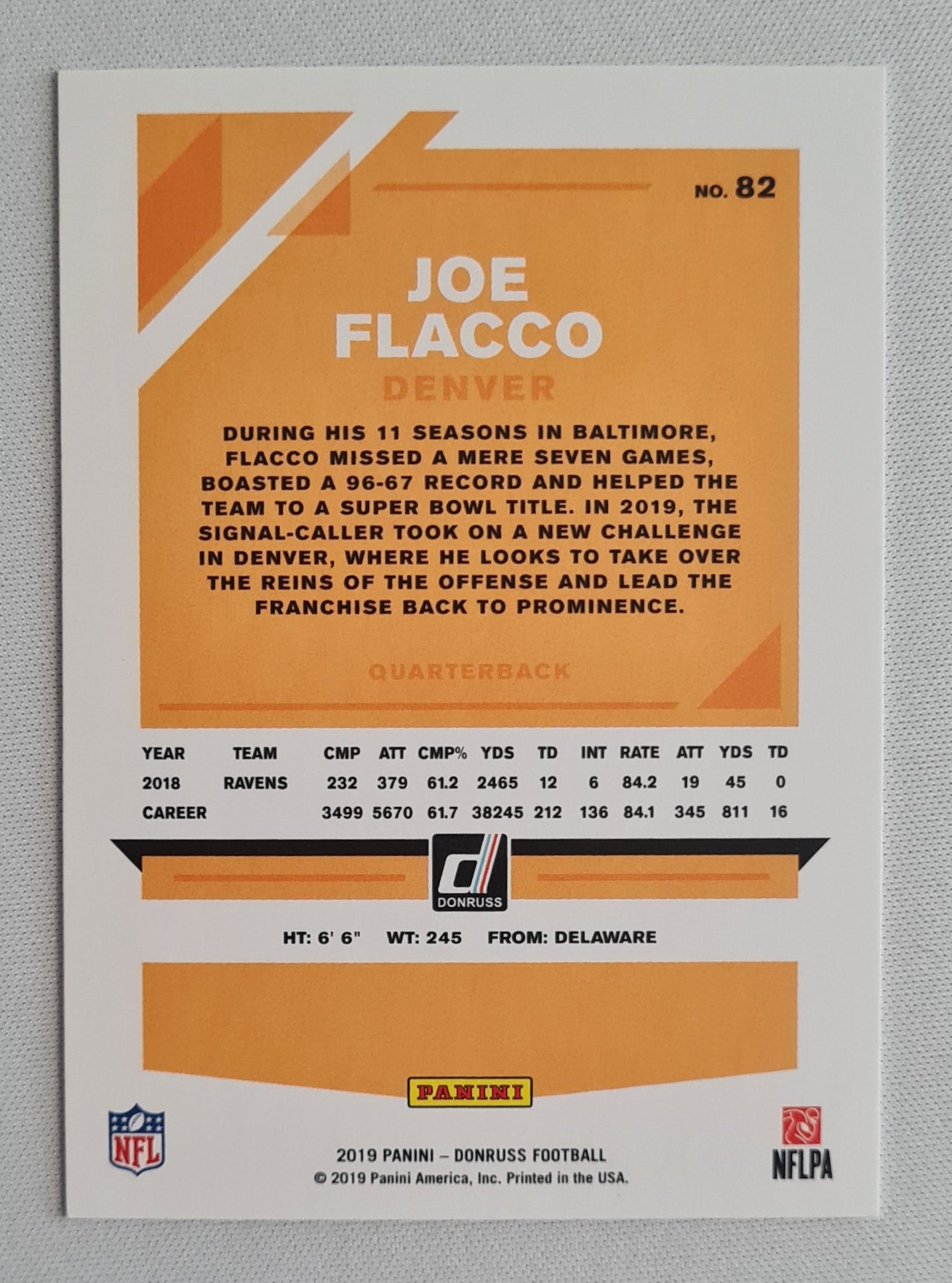 Joe Flacco - 2019 Panini Donruss Football NFL Denver Broncos QB #82