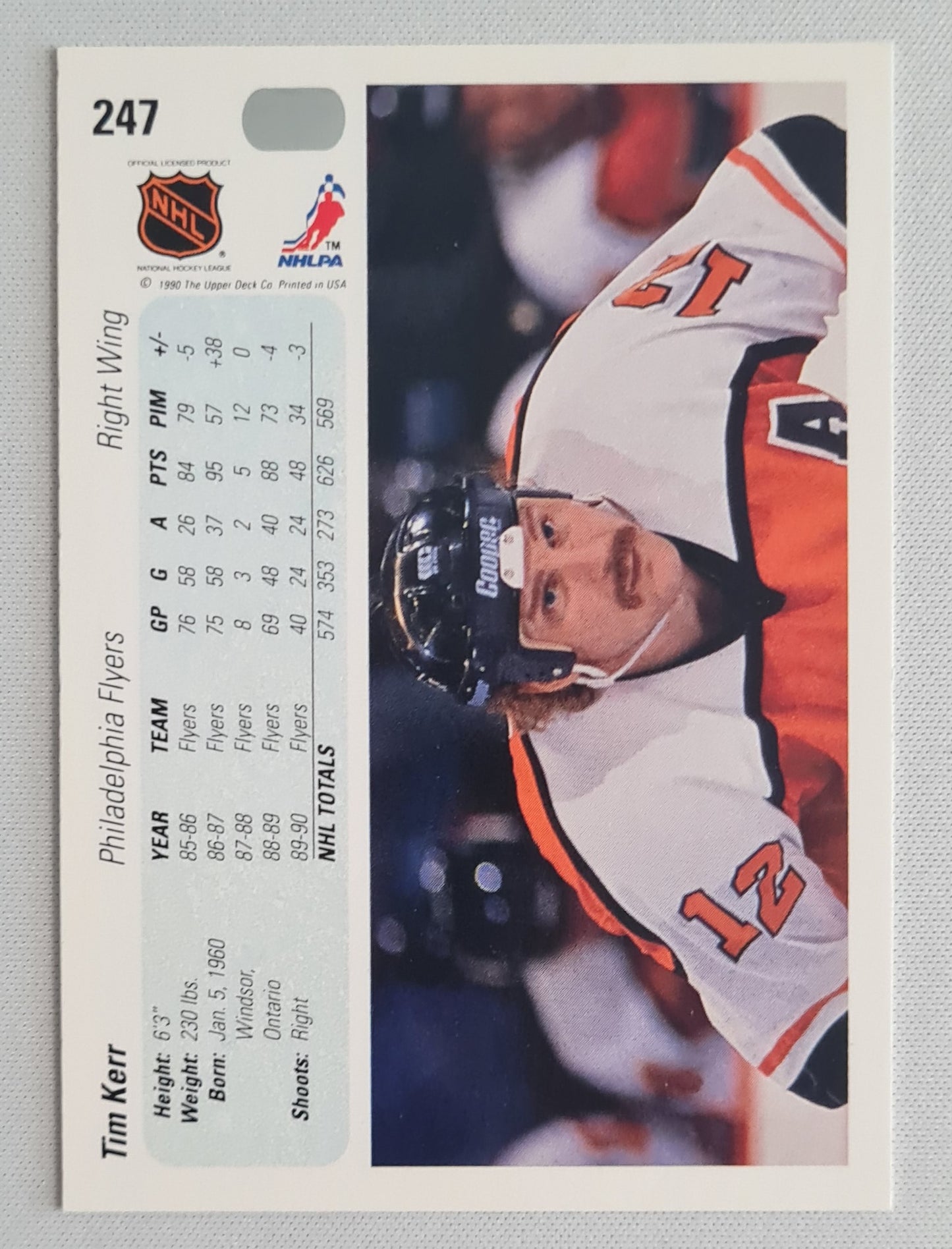 Tim Kerr - 1990 Upper Deck NHL Ice Hockey Philadelphia Flyers #247