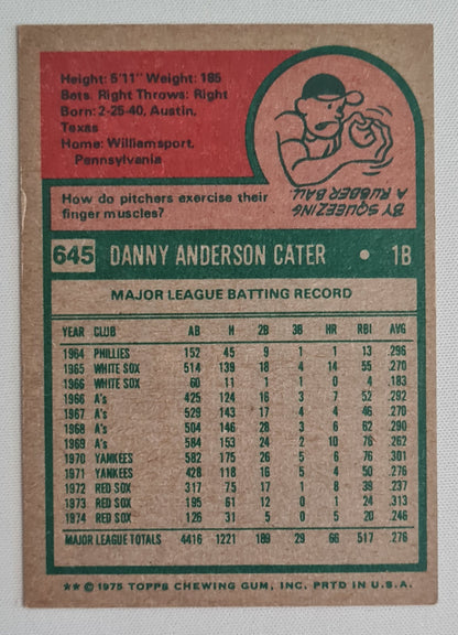 Danny Cater - 1975 Topps "Chewing Gum" Card - MLB Boston Red Sox #645