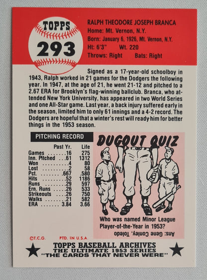 Ralph Branca - 1991 Topps The Ultimate Baseball Archives 1953 Series - MLB Detroit Tigers #293
