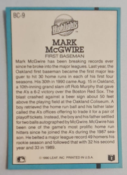 Mark McGwire - 1990 Leaf Home Run Milestone - Highlights - MLB A's #BC-9