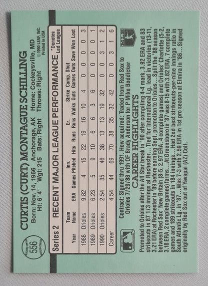Curt Schilling - 1990 Donruss Leaf MLB Baseball Baltimore Orioles Pitcher #556