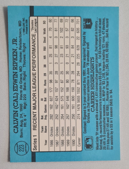 Cal Ripken Jr. - 1990 Donruss Leaf MLB Baseball Baltimore Orioles #223