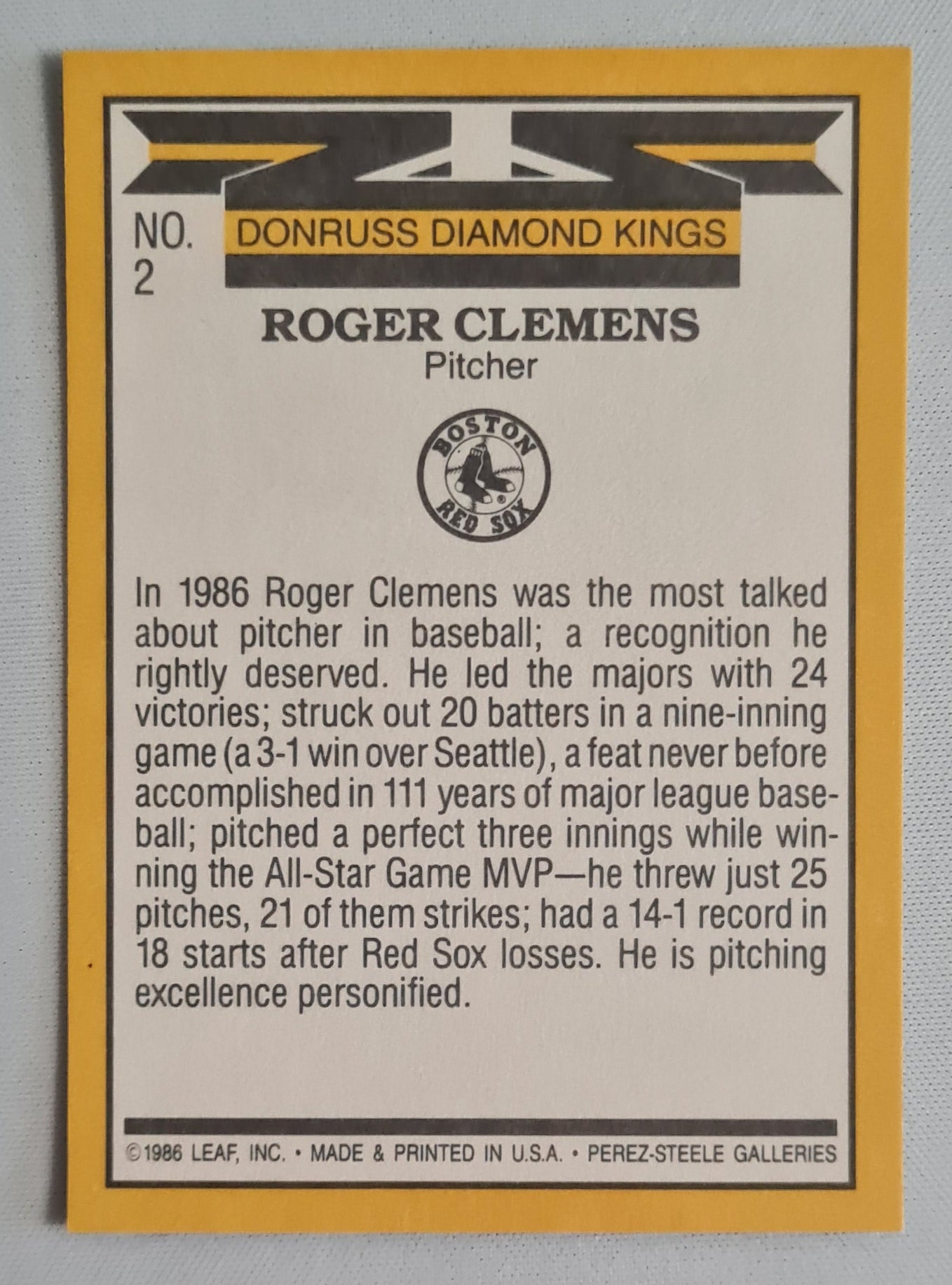 Roger Clemens - 1990 Donruss Leaf Diamond Kings MLB Baseball Boston Red Sox #2