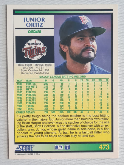 Junior Ortiz - 1992 Score MLB Baseball Minnesota Twins #473