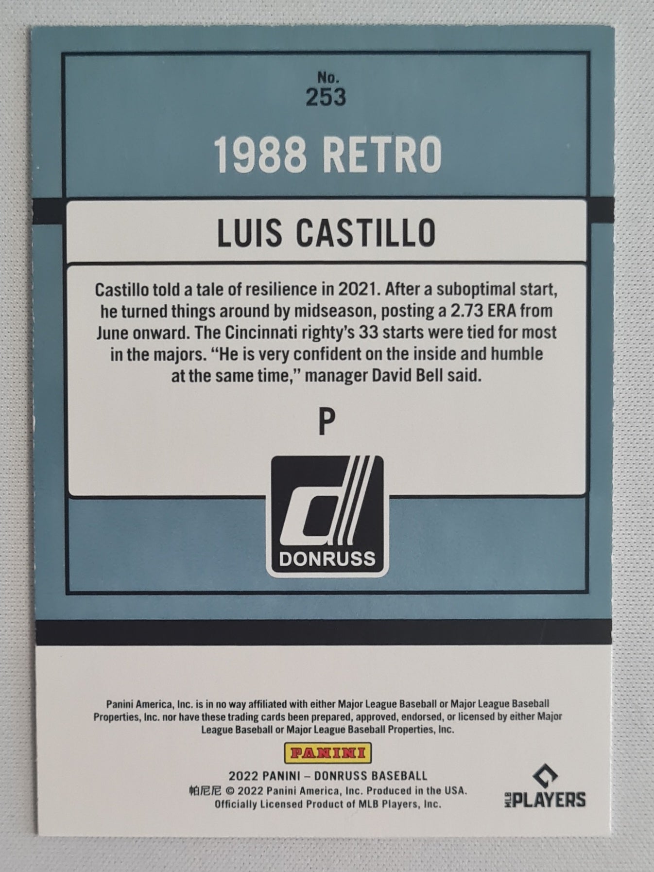 Luis Castillo - 2022 Panini Donruss Baseball 1988 Retro MLB Cincinnati Reds #253