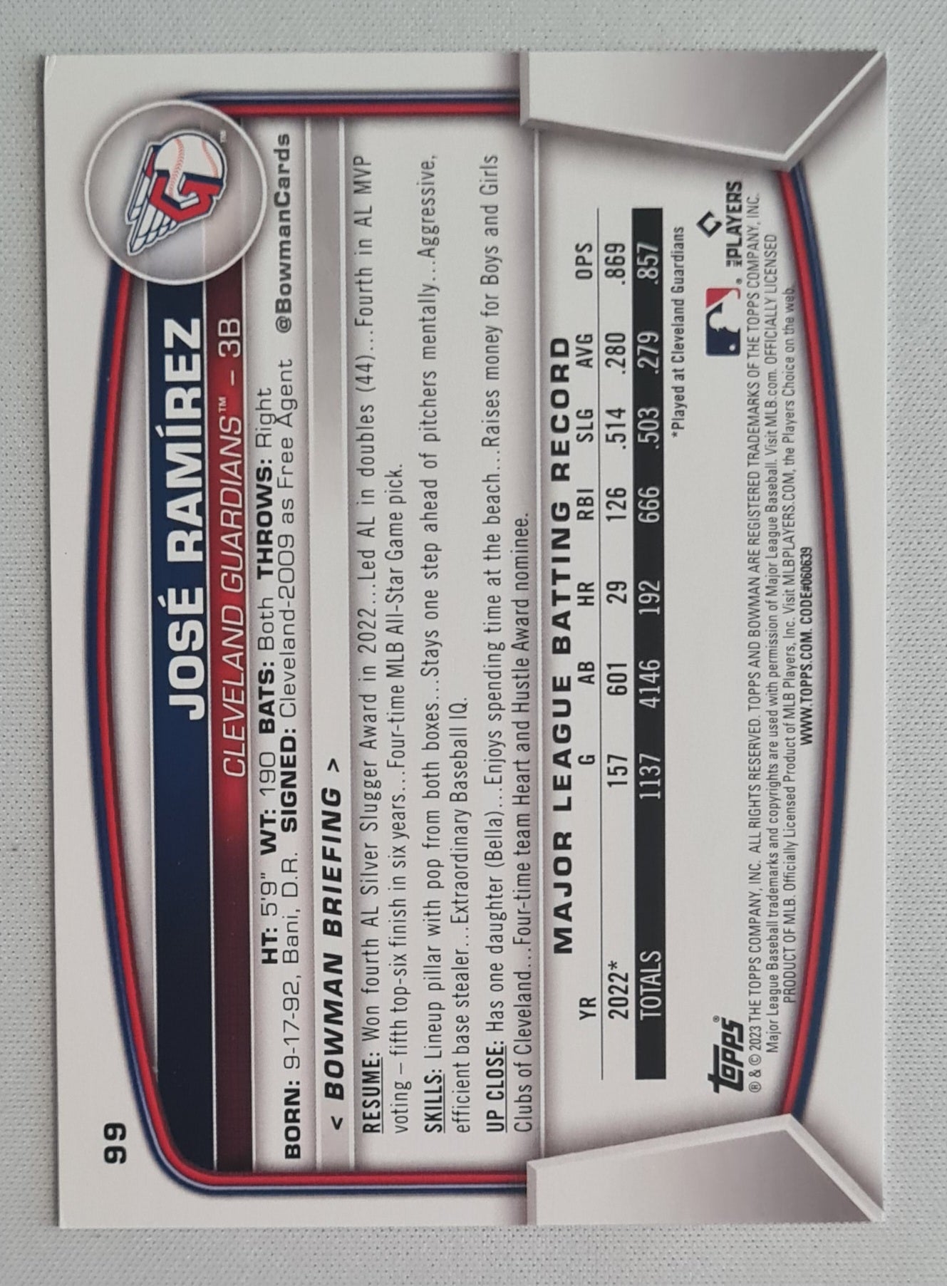 Jose Ramirez - 2023 Topps MLB Baseball Cleveland Guardians #99