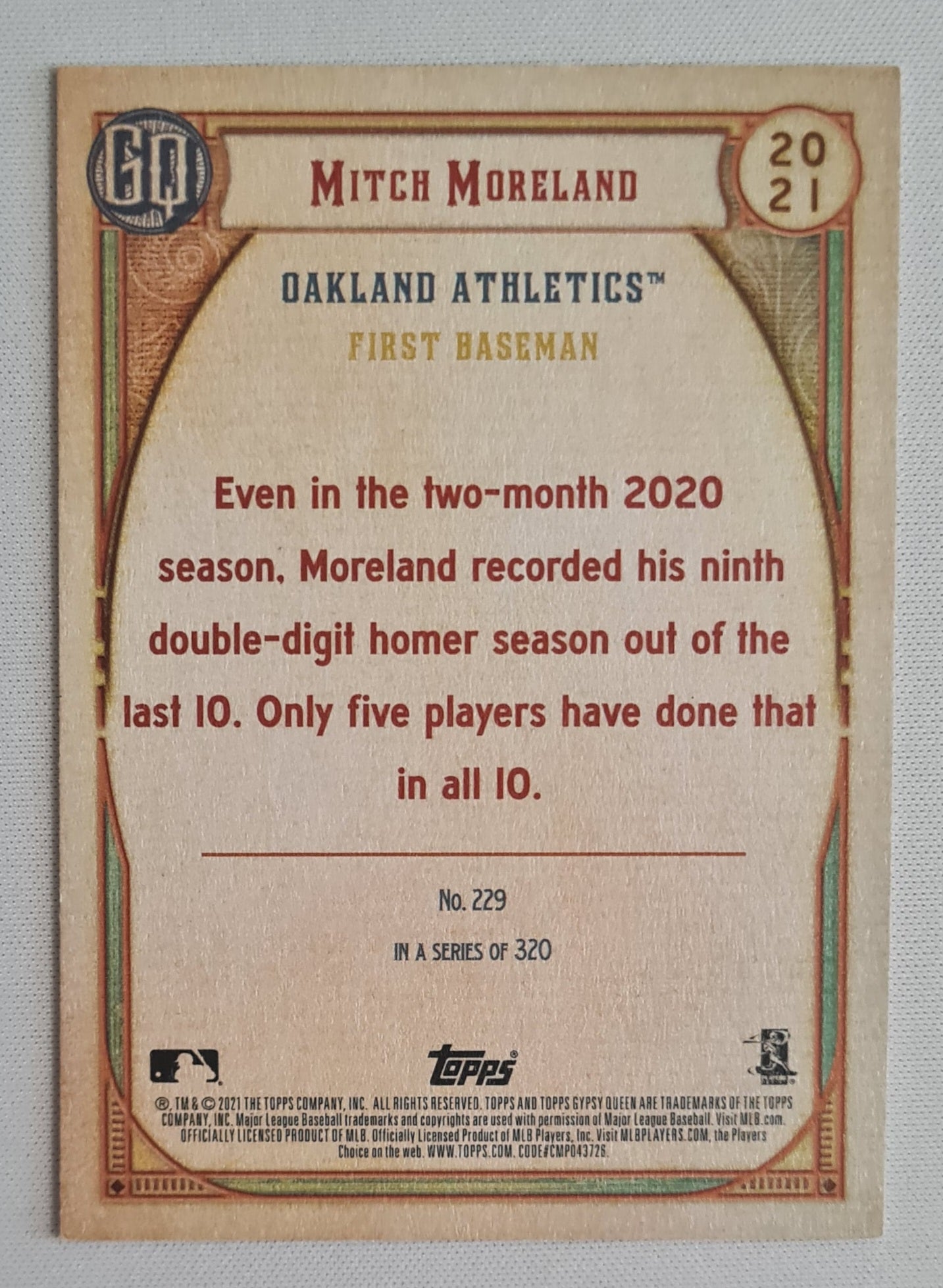 Mitch Moreland - 2021 Topps GQ MB Baseball Oakland Athletics #229
