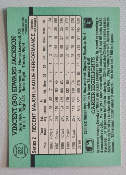 Bo Jackson - 1990 Donruss Leaf MLB Baseball Kansas City Royals #632