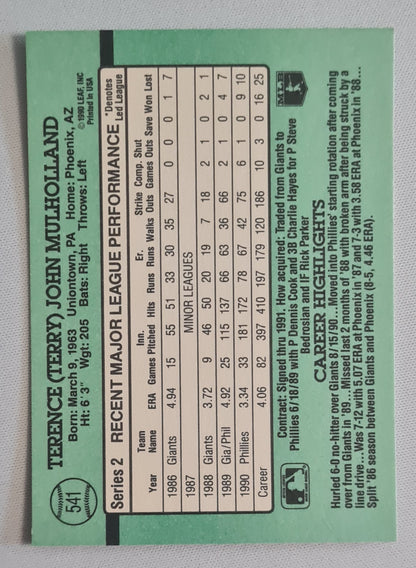 Terence Mulholland - 1990 Donruss Leaf MLB Baseball Philadelphia Phillies #541