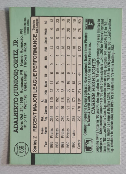 Junior Ortiz - 1990 Donruss Leaf MLB Baseball Minnesota Twins #659