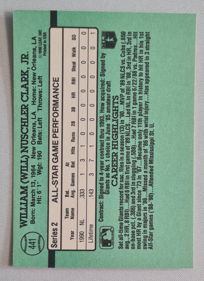 Will Clark - 1990 Donruss Leaf MLB Baseball San Francisco Giants #441