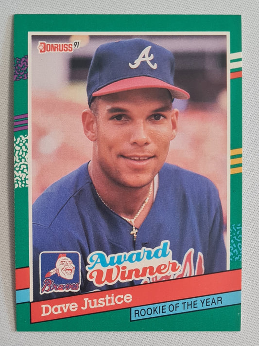 Dave Justice - 1990 Donruss Leaf MLB Baseball Atlanta Braves NL ROOKIE OF THE YEAR CARD #683