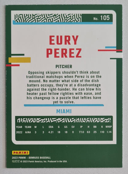 Eury Perez - 2023 Panini Donruss Baseball MLB Miami #105 Blue Holo Parallel