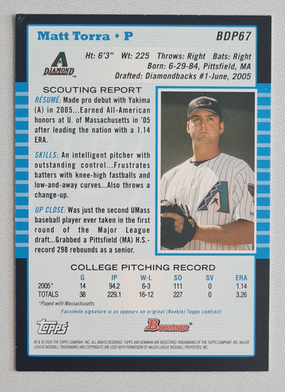 Matt Torra - 2005 Topps Bowman Arizona Diamondbacks Pitcher #BDP67