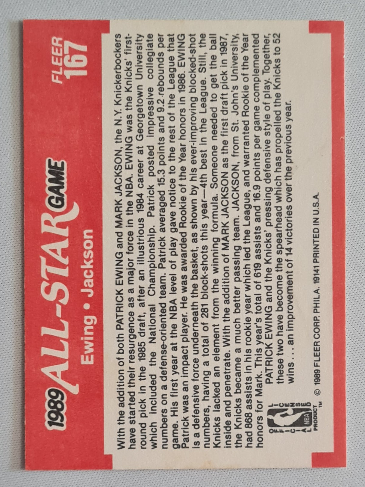 Ewing & Jackson - 1989 Fleer NBA Basketball All-Star Game #167