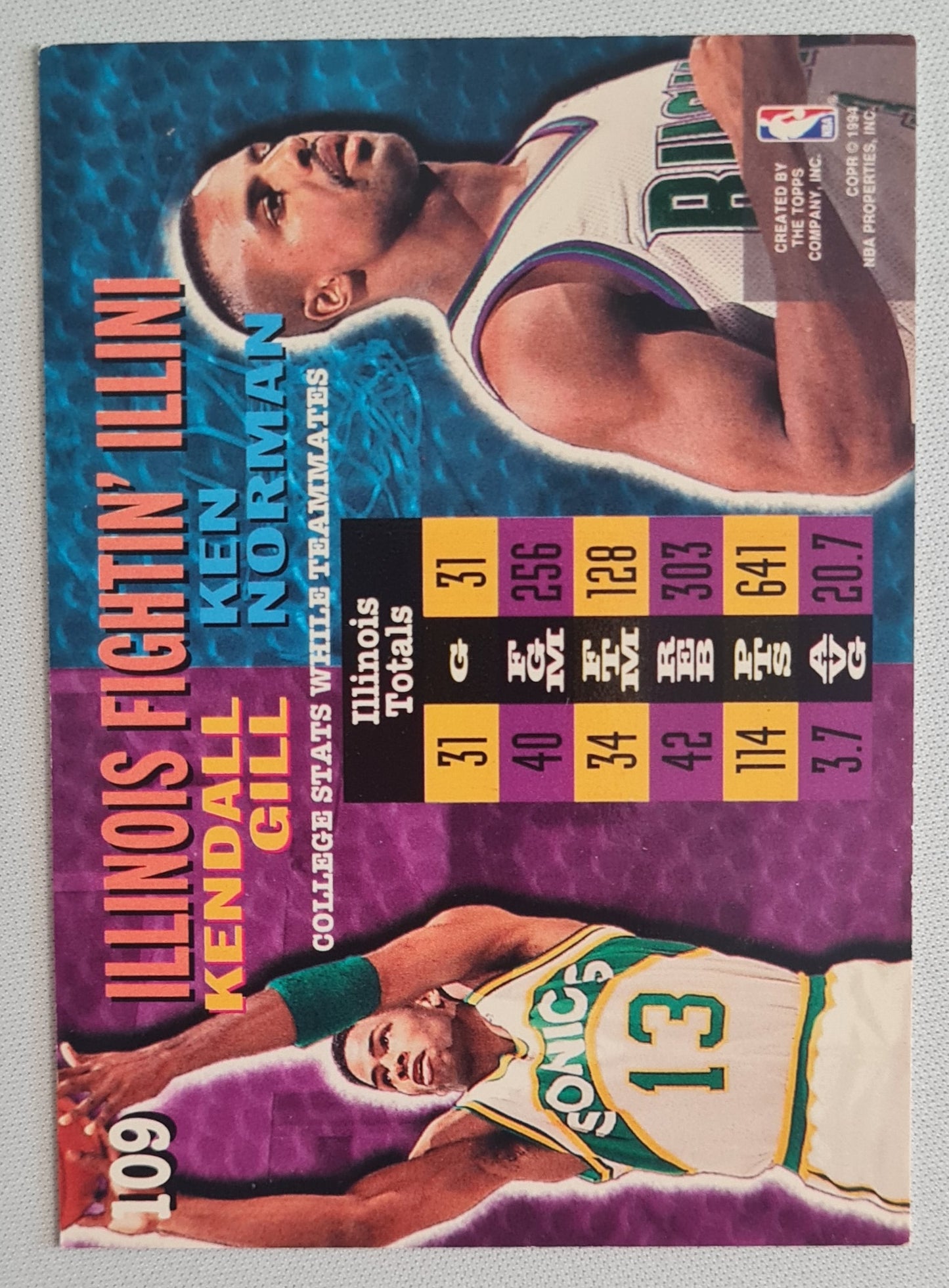 Kendall Gill & Ken Norman - 1994 Topps NBA Basketball College Teammates #109