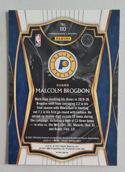 Malcolm Brogdon - 2021 Panini America Select Premier level NBA Indiana Pacers #110 Red/White/Orange Shimmer