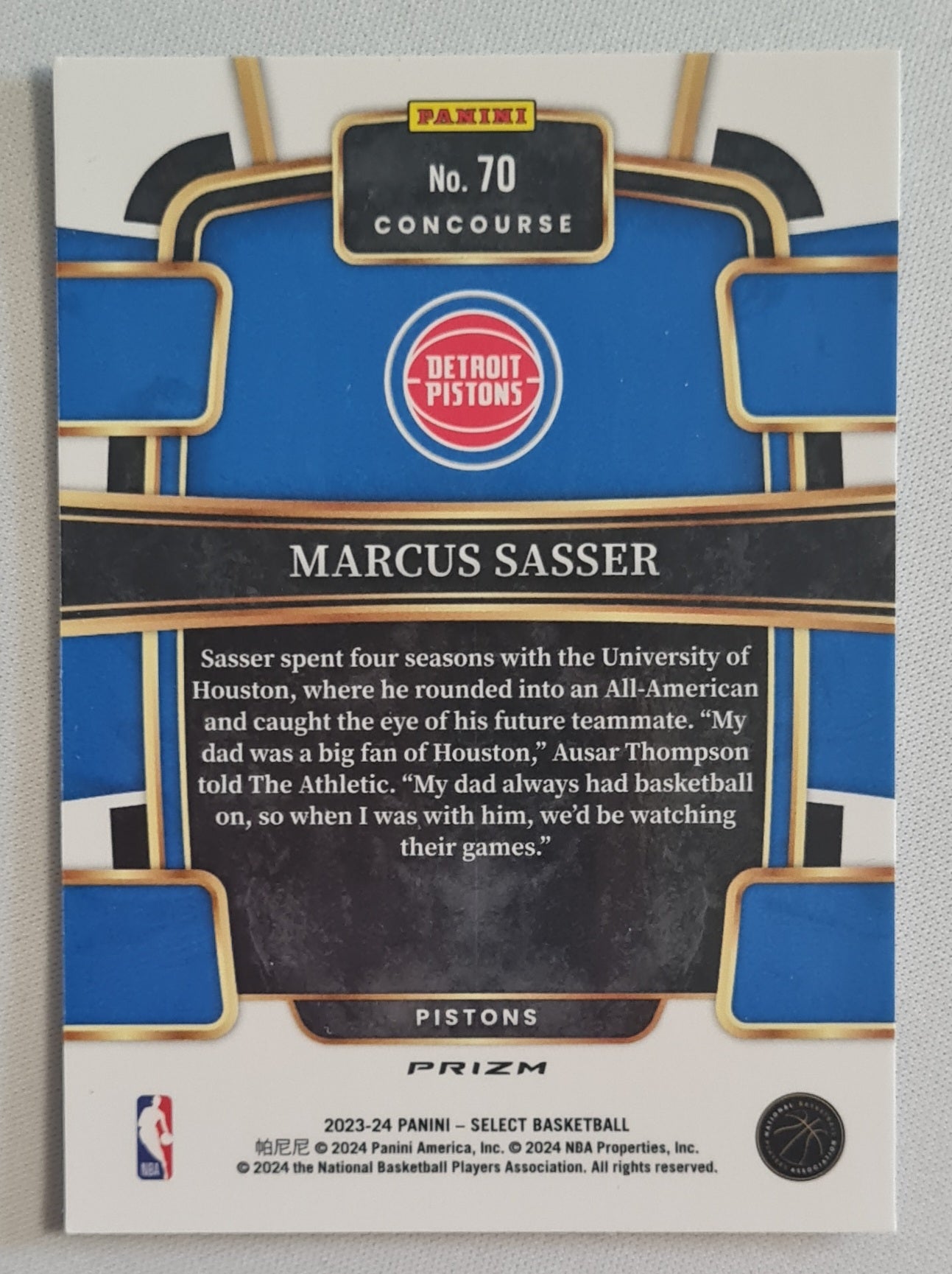 Marcus Sasser - 2023/24 Panini Select Basketball NBA Detroit Pistons #70 Tectonic