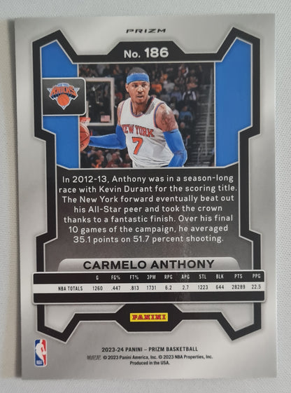 Carmelo Anthony - 2023/24 Panini Prizm Basketball NBA New York Knicks #186 Green Prizm