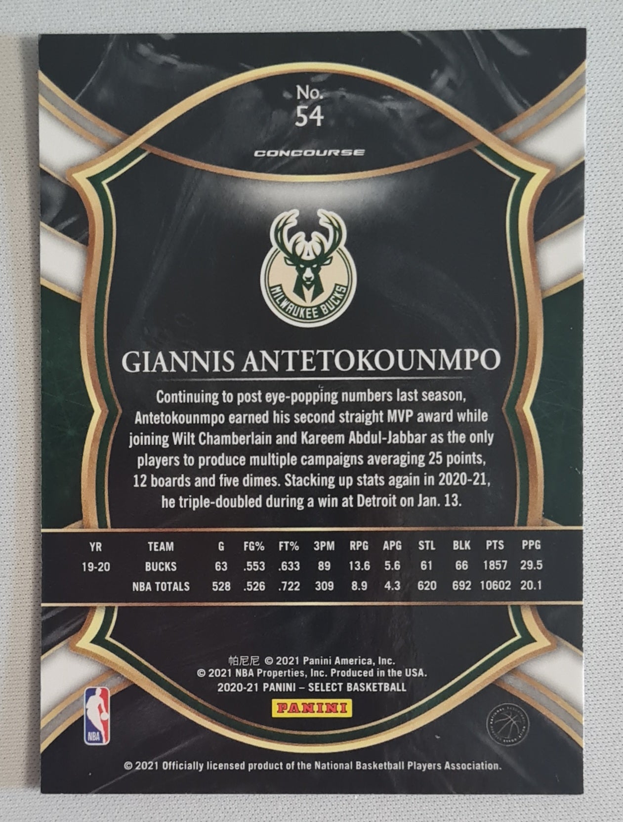 Giannis Antetokounmpo - 2021 Panini Select Basketball NBA Milwaukee Bucks #54 Concourse