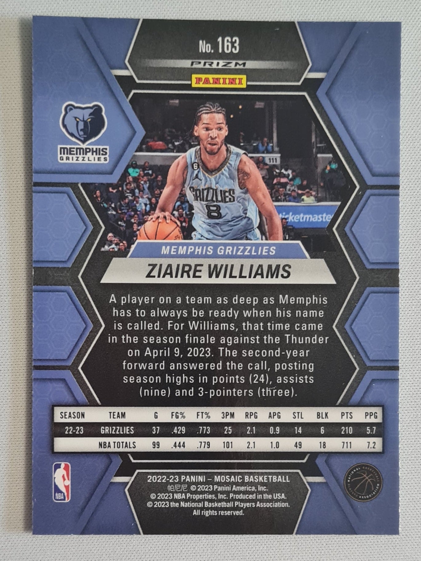 Ziaire Williams - 2022/23 Panini Mosaic Basketball NBA Memphis Grizzlies #163 Green Mosaic